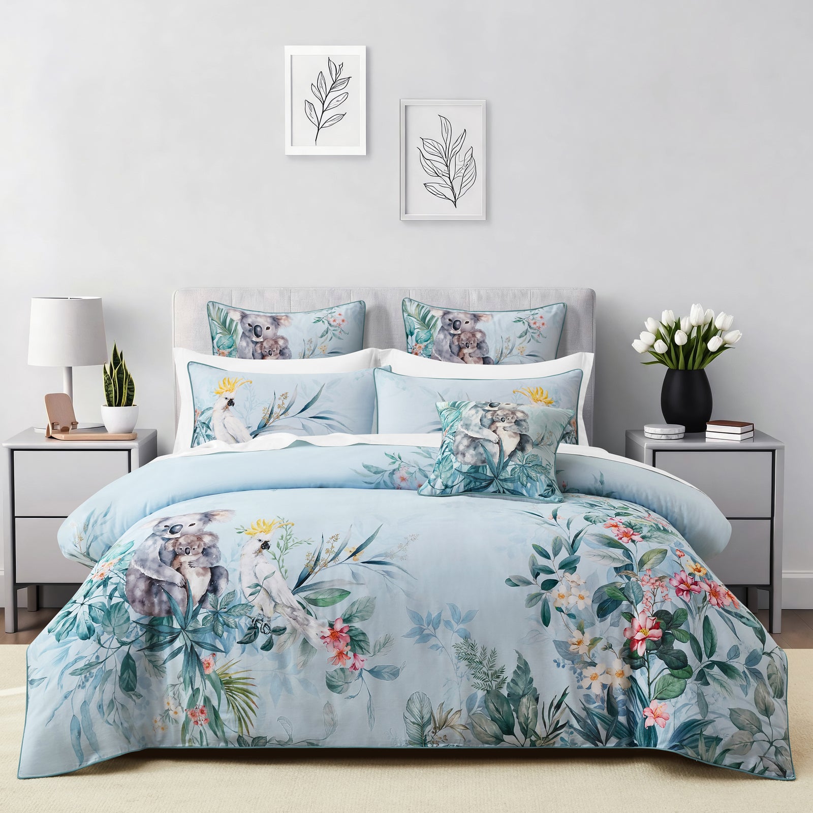 Eucalyptus Quilt Cover Set Blue