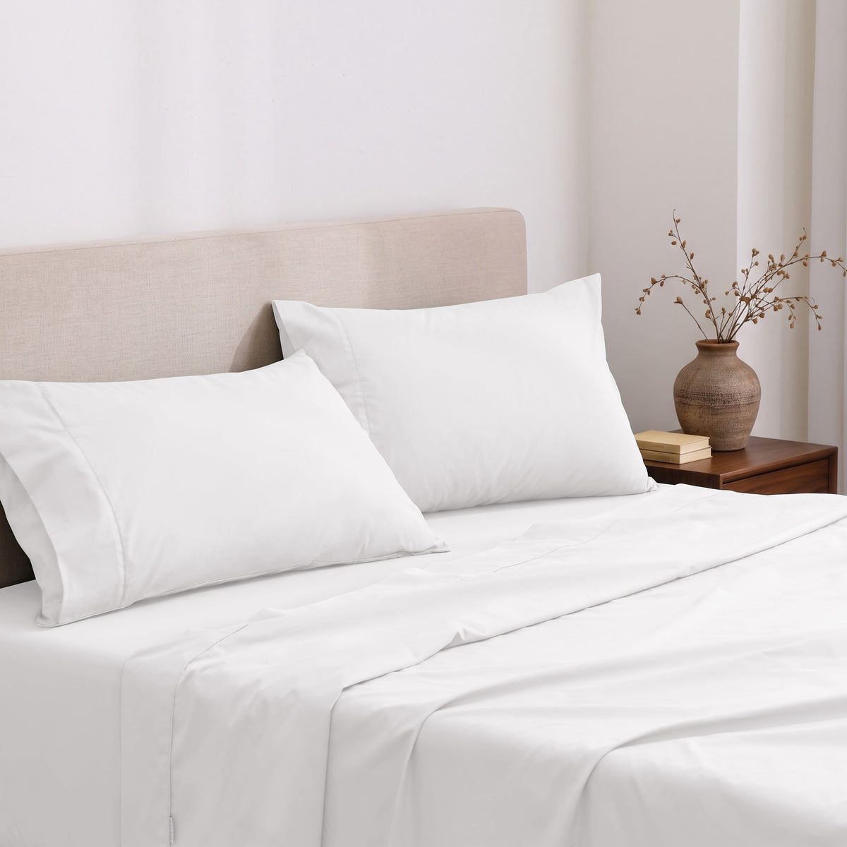 Heston 300 Thread Count Cotton Percale Sheet Sets White
