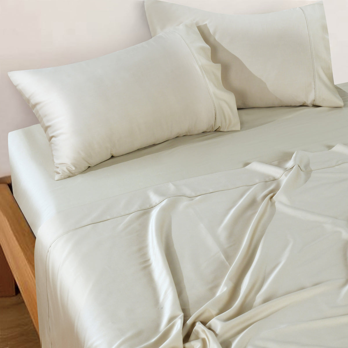Rosebank 500 Thread Count Bamboo/Cotton Sateen Weave King Pillowcase (Pair) Sand