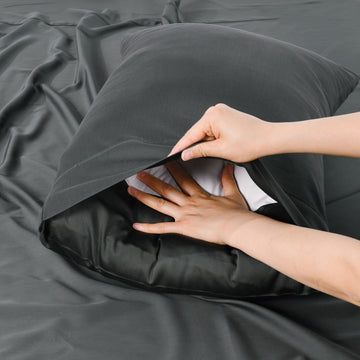 Rosebank 500 Thread Count Bamboo/Cotton Sateen Weave Standard Pillowcase (Pair) Charcoal