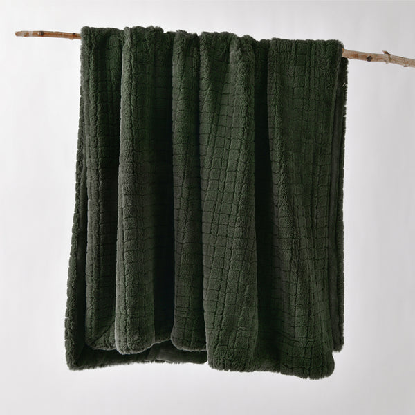 Buy Tambar Faux Fur Throw Rug Forest Green by Bianca